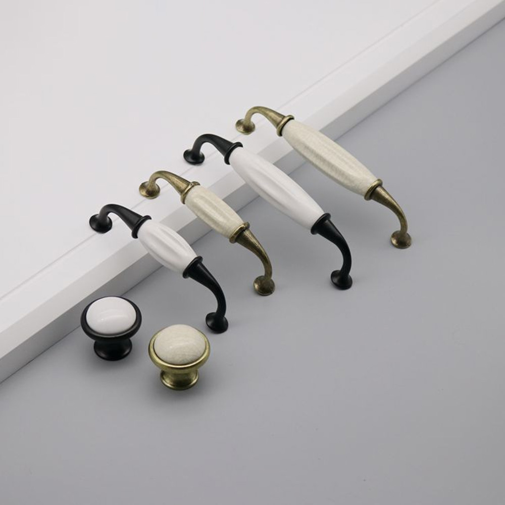 Solid Zinc Alloy Black & White Ceramic Cabinet Handle