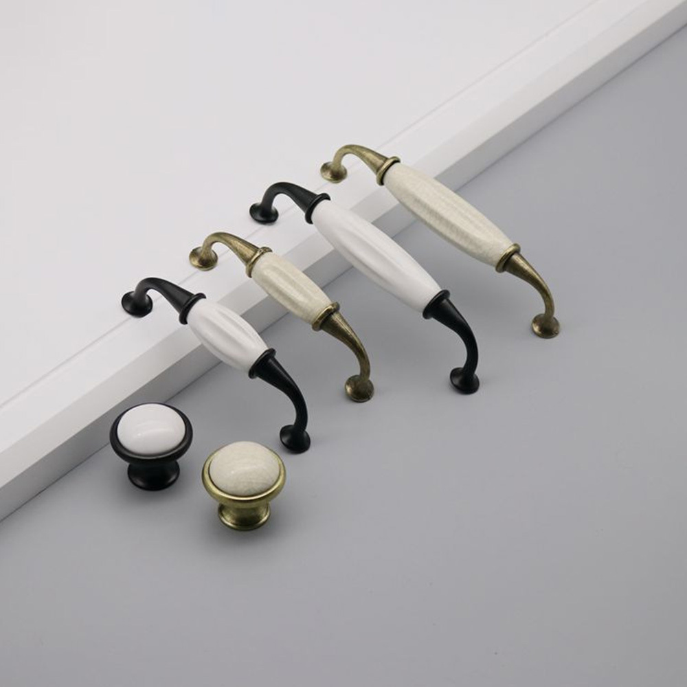 Solid Zinc Alloy Black & White Ceramic Cabinet Handle