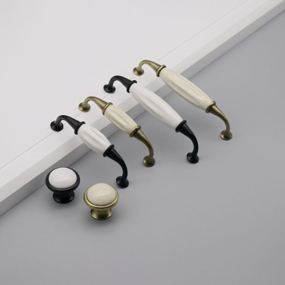 Solid Zinc Alloy Black & White Ceramic Cabinet Handle