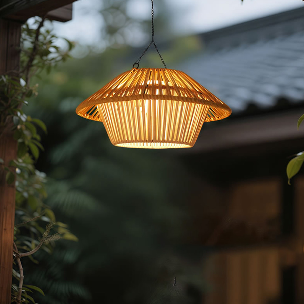 Rustic Solar Powered Rattan Hanging Light