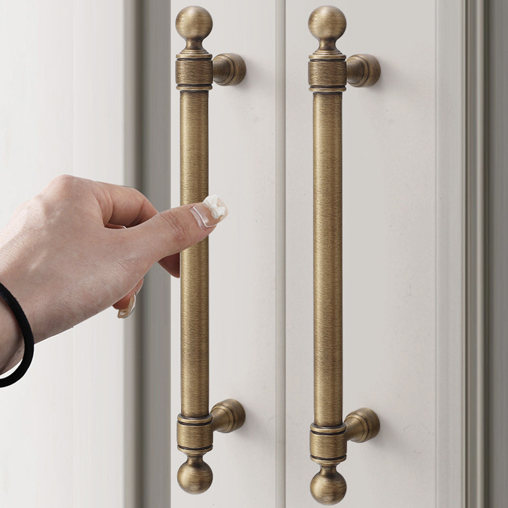 French Vintage Solid Antique Brass Ball-End Cabinet Pulls