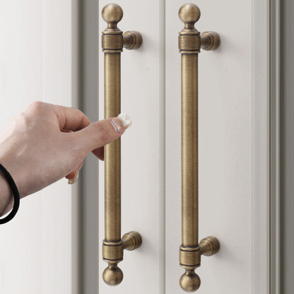 French Vintage Solid Antique Brass Ball-End Cabinet Pulls