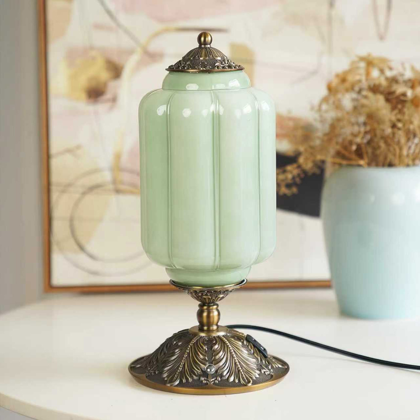 Vintage Opal Glass Accent Table Lamp