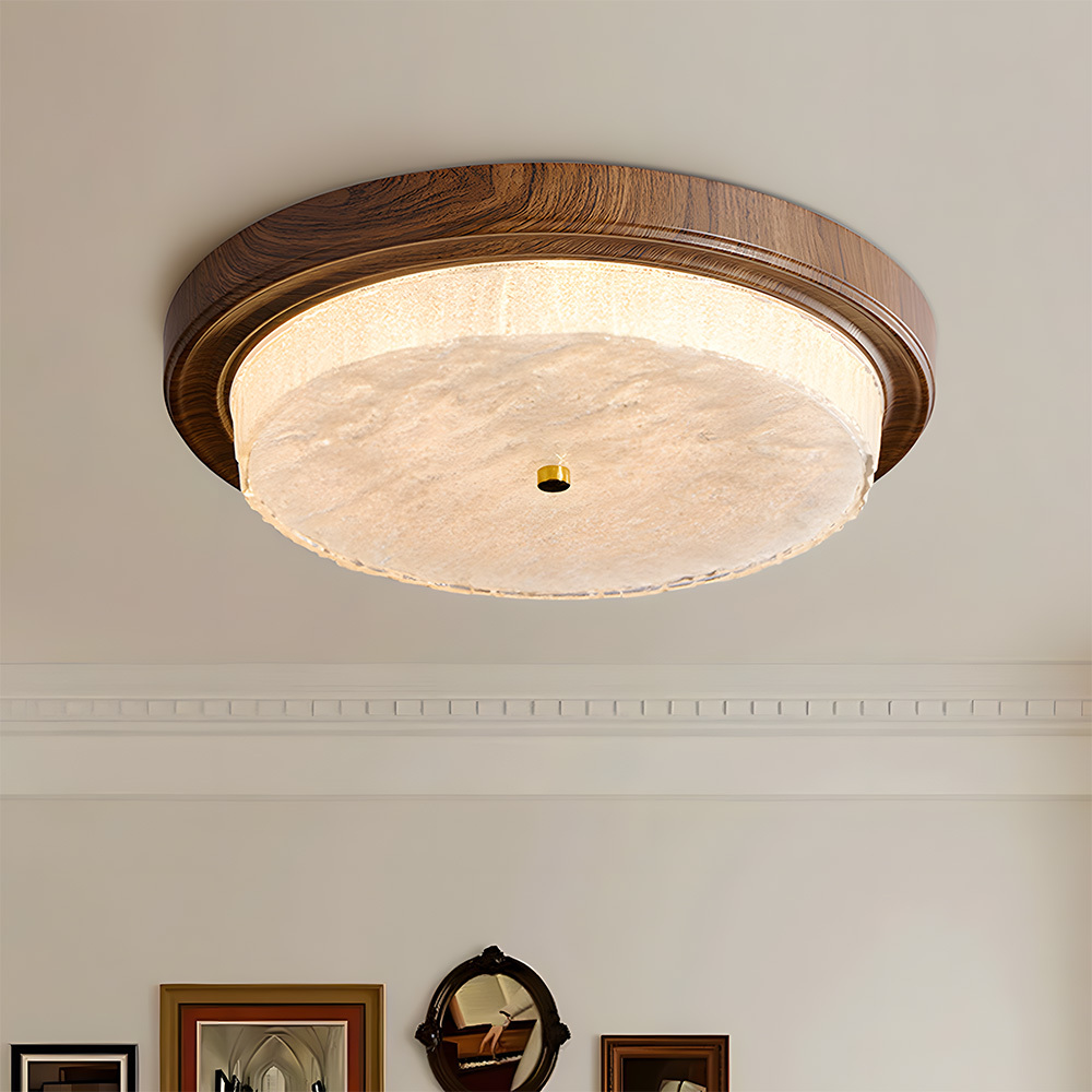 Vintage Round Wood Grain Led Living Room Ceiling Light
