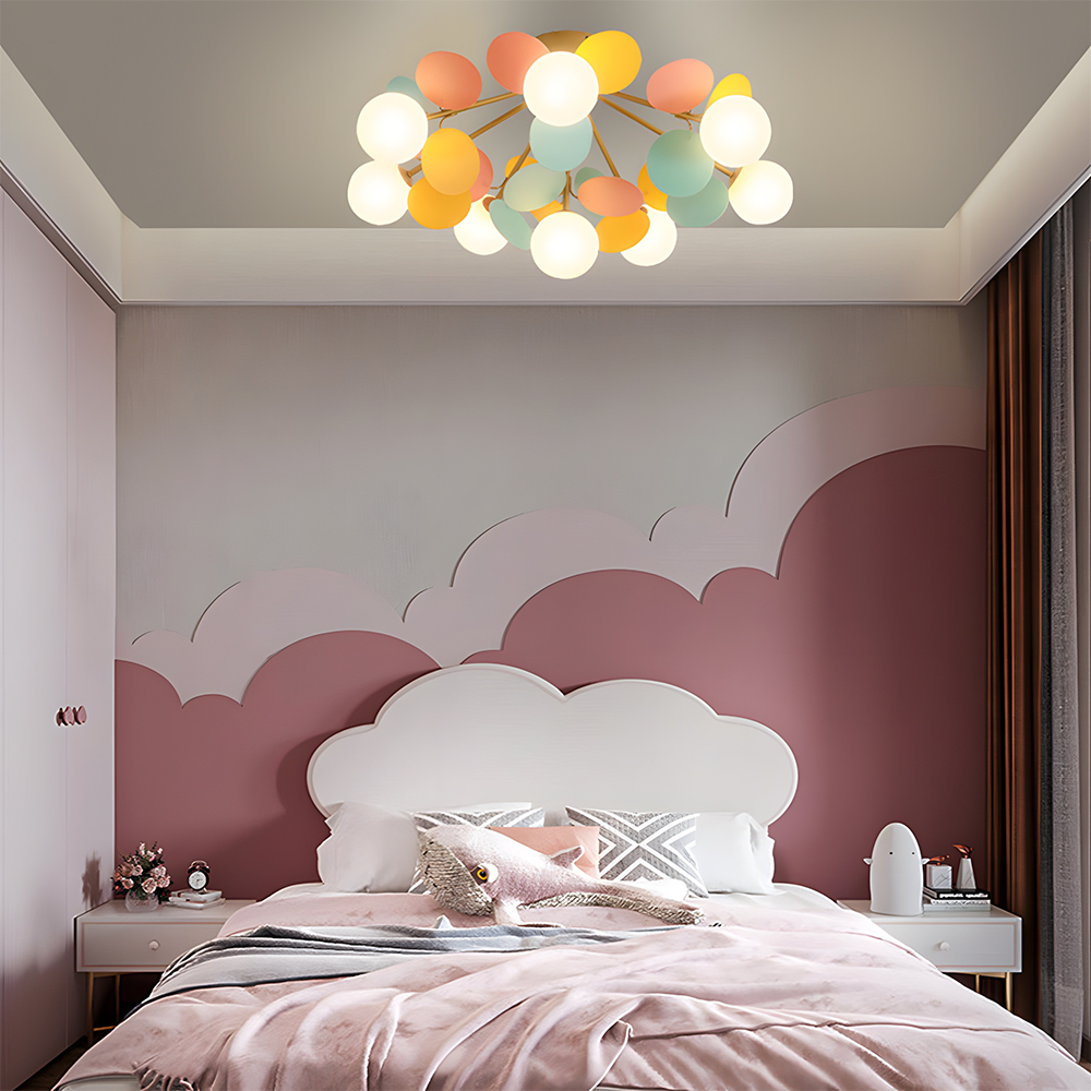 Modern Spherical Shape Glass Flush Ceiling Light Chandelier for Living Room