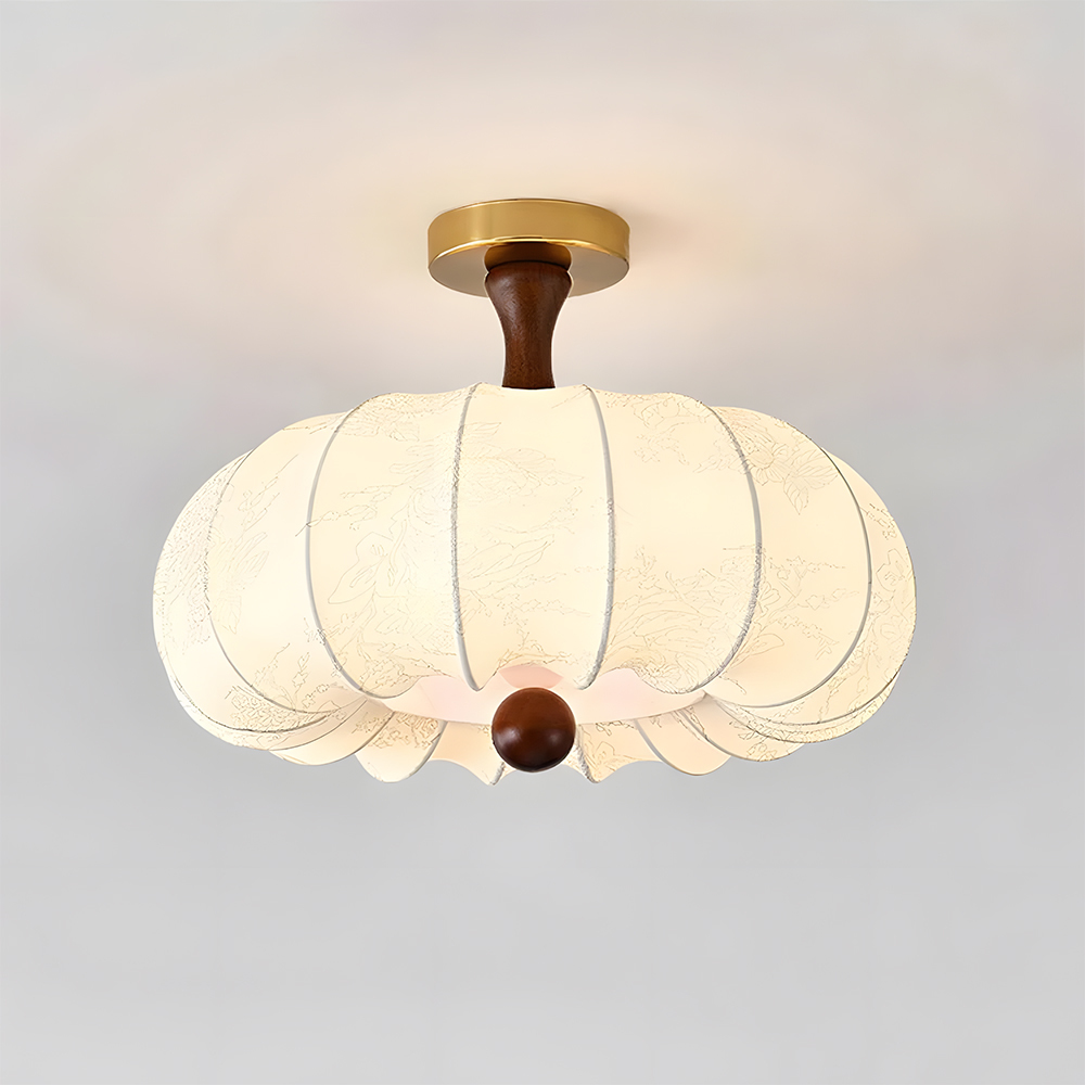 Contemporary Scandinavian Style White Fabric Flush Ceiling Light