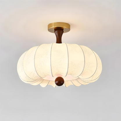 Contemporary Scandinavian Style White Fabric Flush Ceiling Light