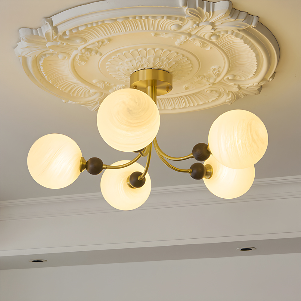 Contemporary Elegant Glass Walnut Branch Multi-Light Chandelier