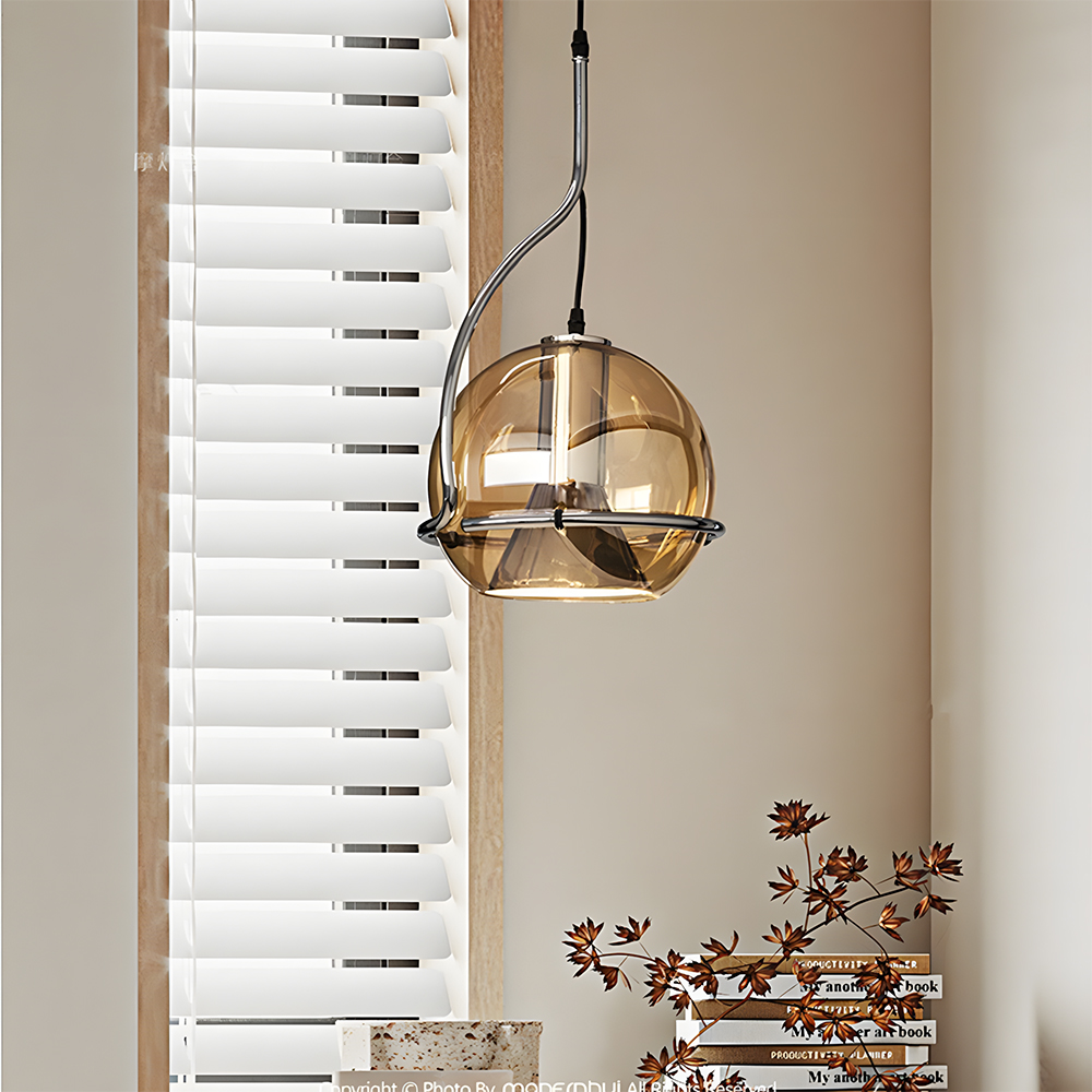 Amber Glass Iron Spherical Shape Chandelier Pendant Ligh