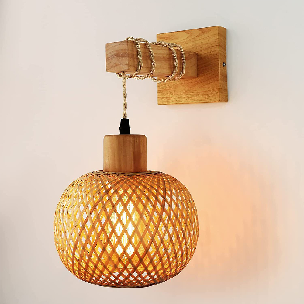 Rustic Farmhouse Bamboo Woven Wall Lamp