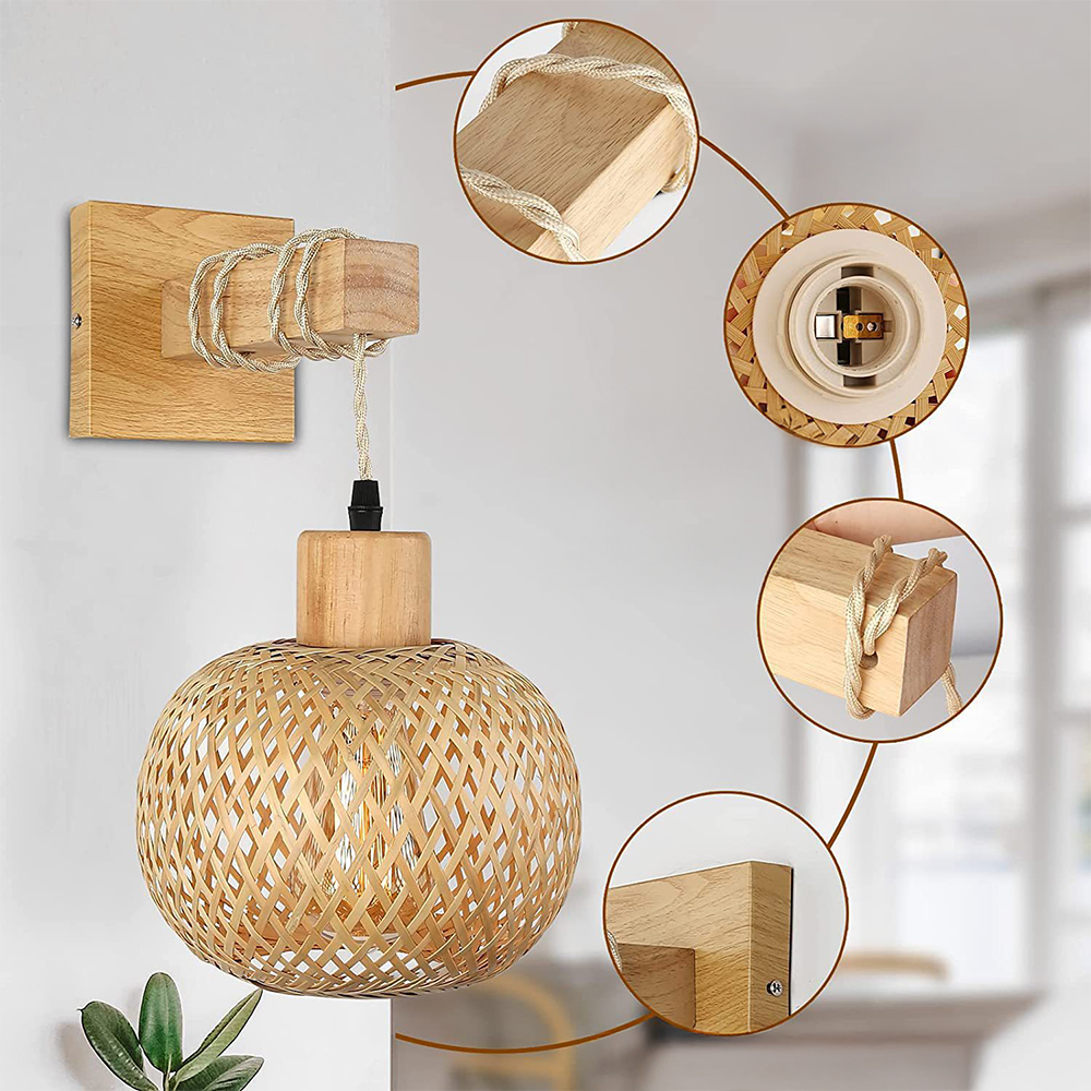 Rustic Farmhouse Bamboo Woven Wall Lamp