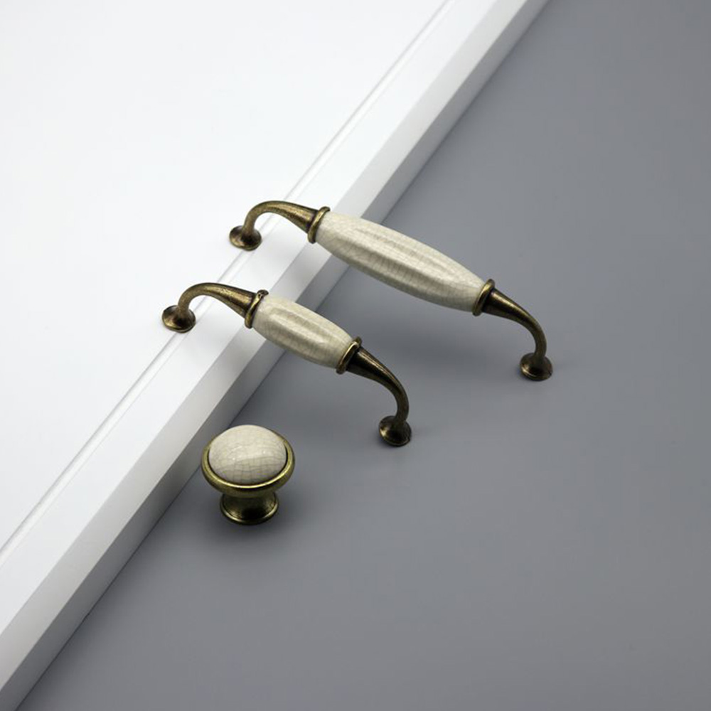 Solid Zinc Alloy Black & White Ceramic Cabinet Handle