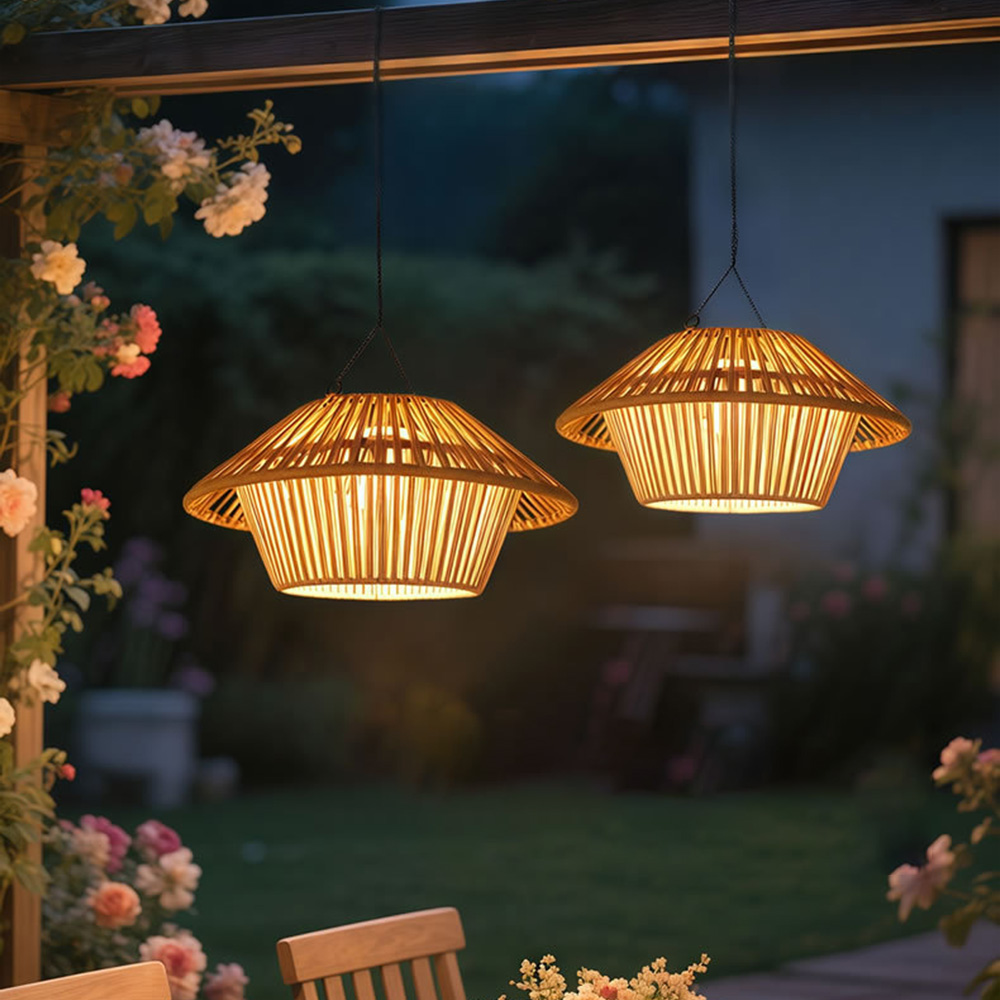 Rustic Solar Powered Rattan Hanging Light