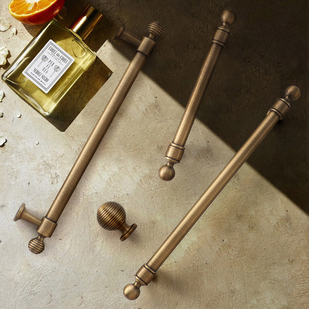 French Vintage Solid Antique Brass Ball-End Cabinet Pulls