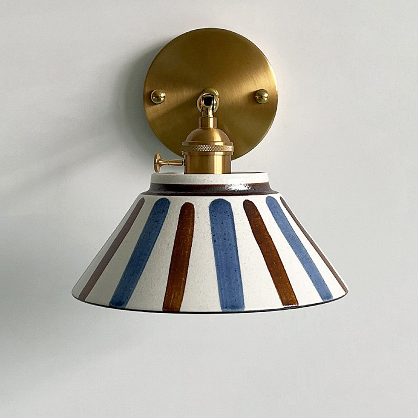 Mid-Century Hand-Painted Ceramic Pendant Light & Wall Sconce Set