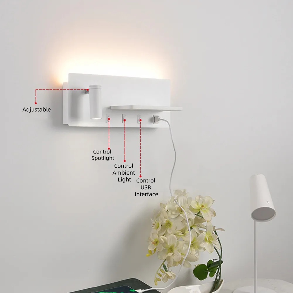Simple LED Wall Sconce Rotable Spotlight Bedside Wall Light