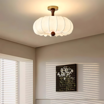 Contemporary Scandinavian Style White Fabric Flush Ceiling Light