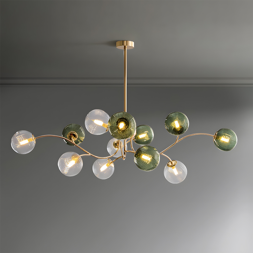 Art Deco Style Vintage Green Glass Chandelier