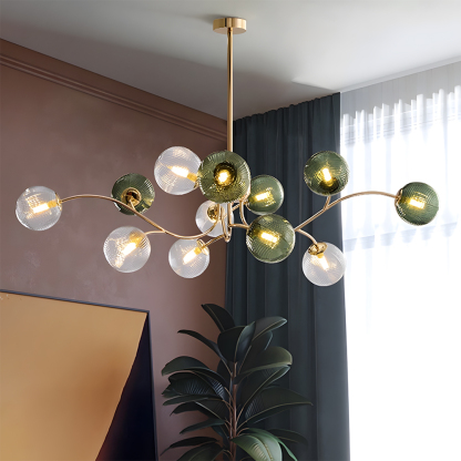 Art Deco Style Vintage Green Glass Chandelier