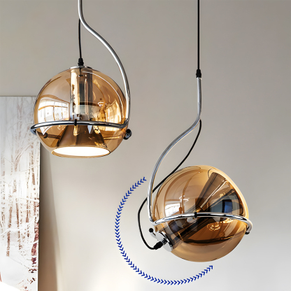 Amber Glass Iron Spherical Shape Chandelier Pendant Ligh