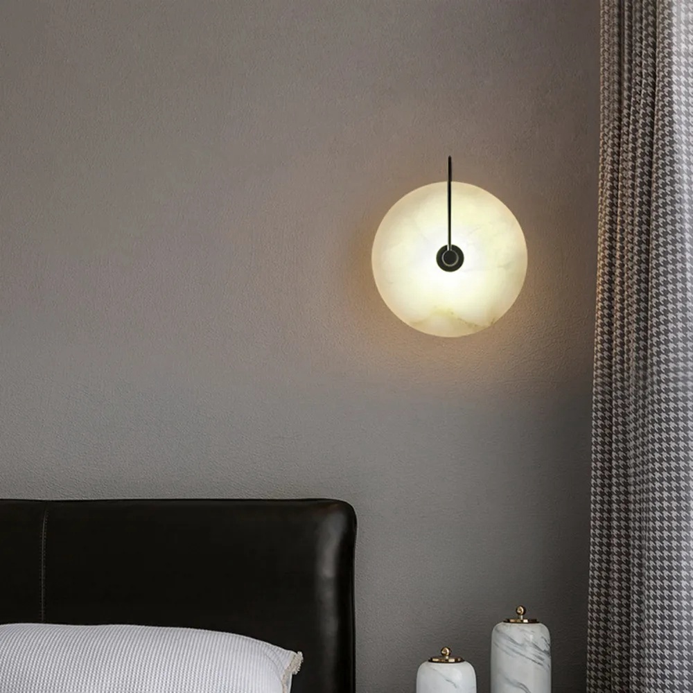 Simple Marble Round LED Bedroom Wall Light