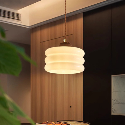 Contemporary Multi-layer Cake White Glass Pendant Light for Dining Room