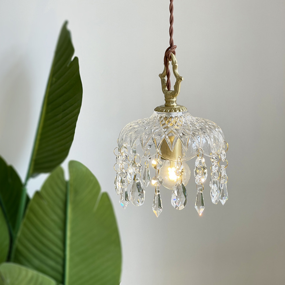 French Vintage Crystal Glass Pendant Light