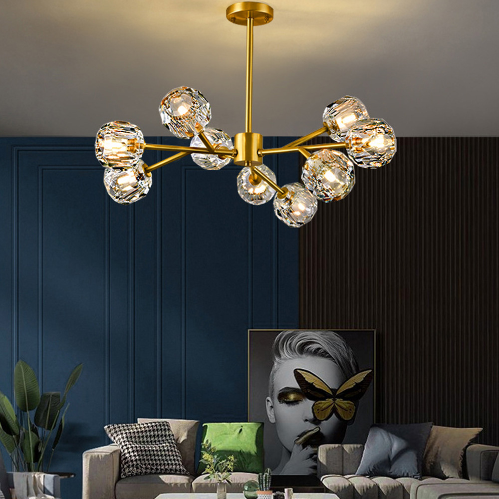 Modern Luxury Crystal Brass Molecule Chandelier Ceiling Light for Living Room