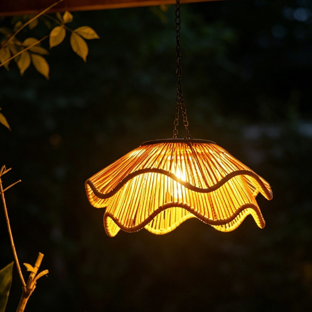 Boho Woven Waterproof Solar Pendant Light for Outdoor Patio