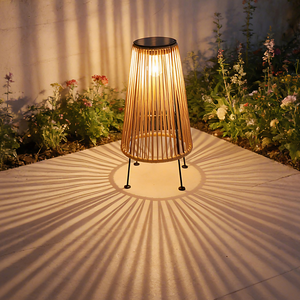 Natural Rattan Waterproof Solar Floor Lantern Outdoor Lawn Lamp