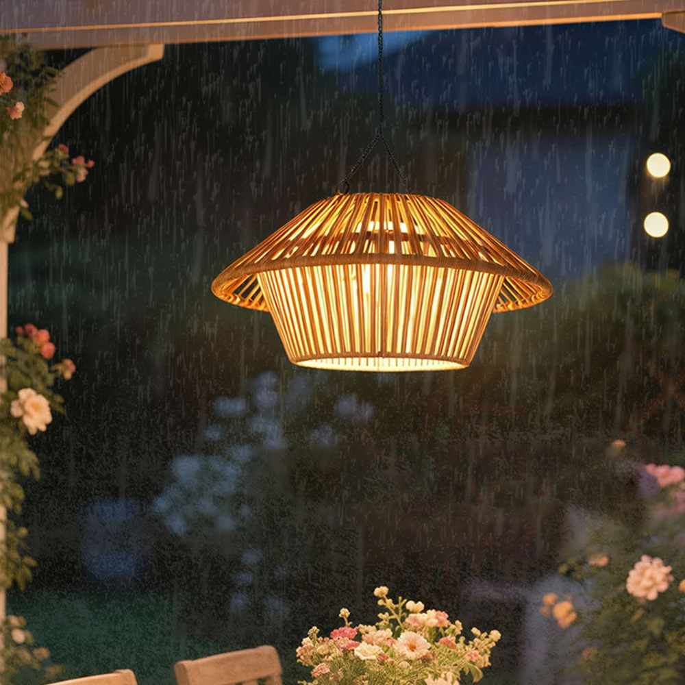 Rustic Solar Powered Rattan Hanging Light