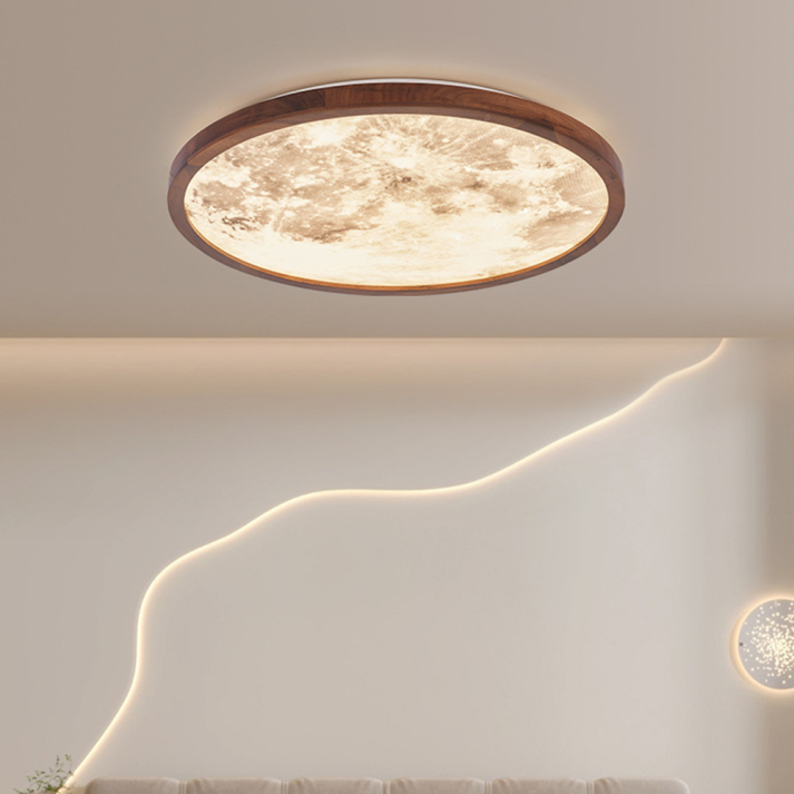 Homdiy Ceiling Light Moon Walnut LED Flush Mount Ceiling Light For