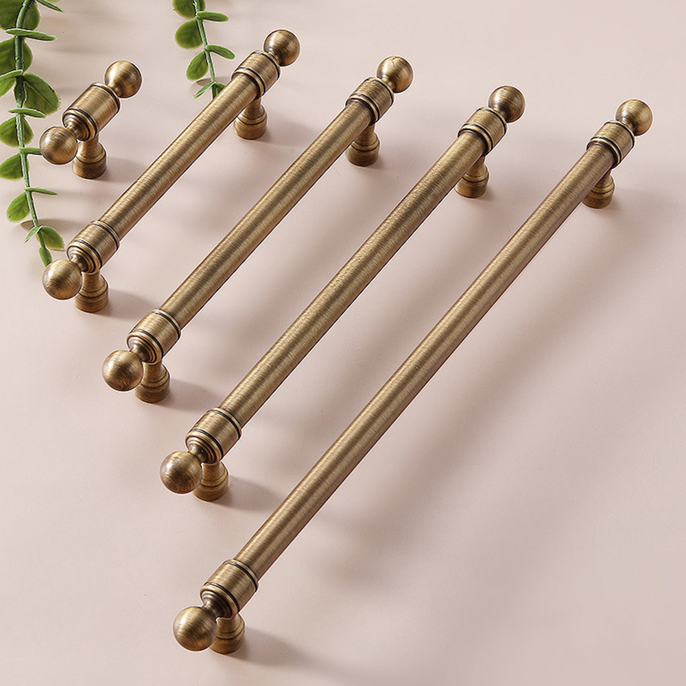 French Vintage Solid Antique Brass Ball-End Cabinet Pulls
