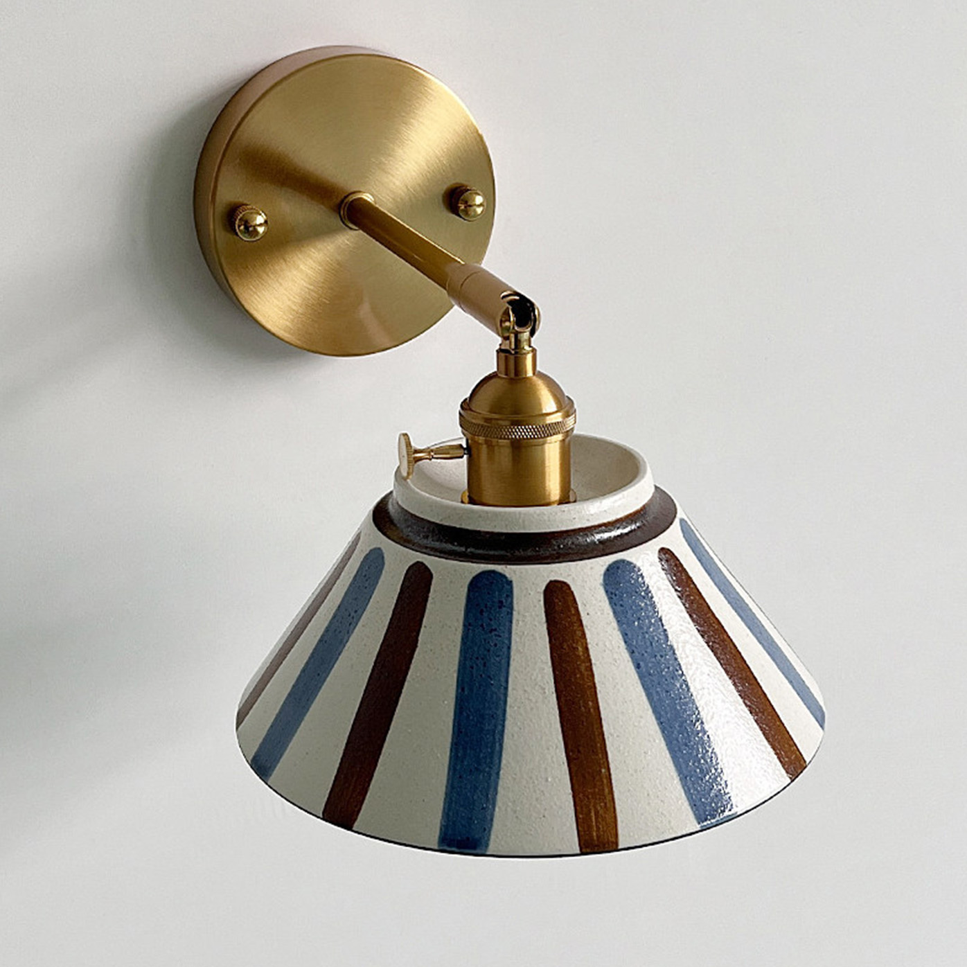 Mid-Century Hand-Painted Ceramic Pendant Light & Wall Sconce Set