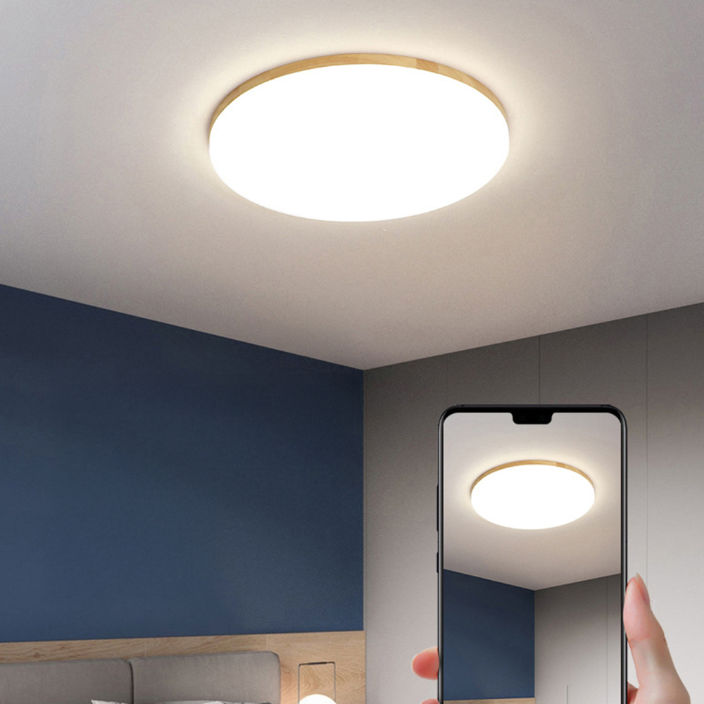 Scandinavian Wooden LED Square Flush Mount Ceiling Light 