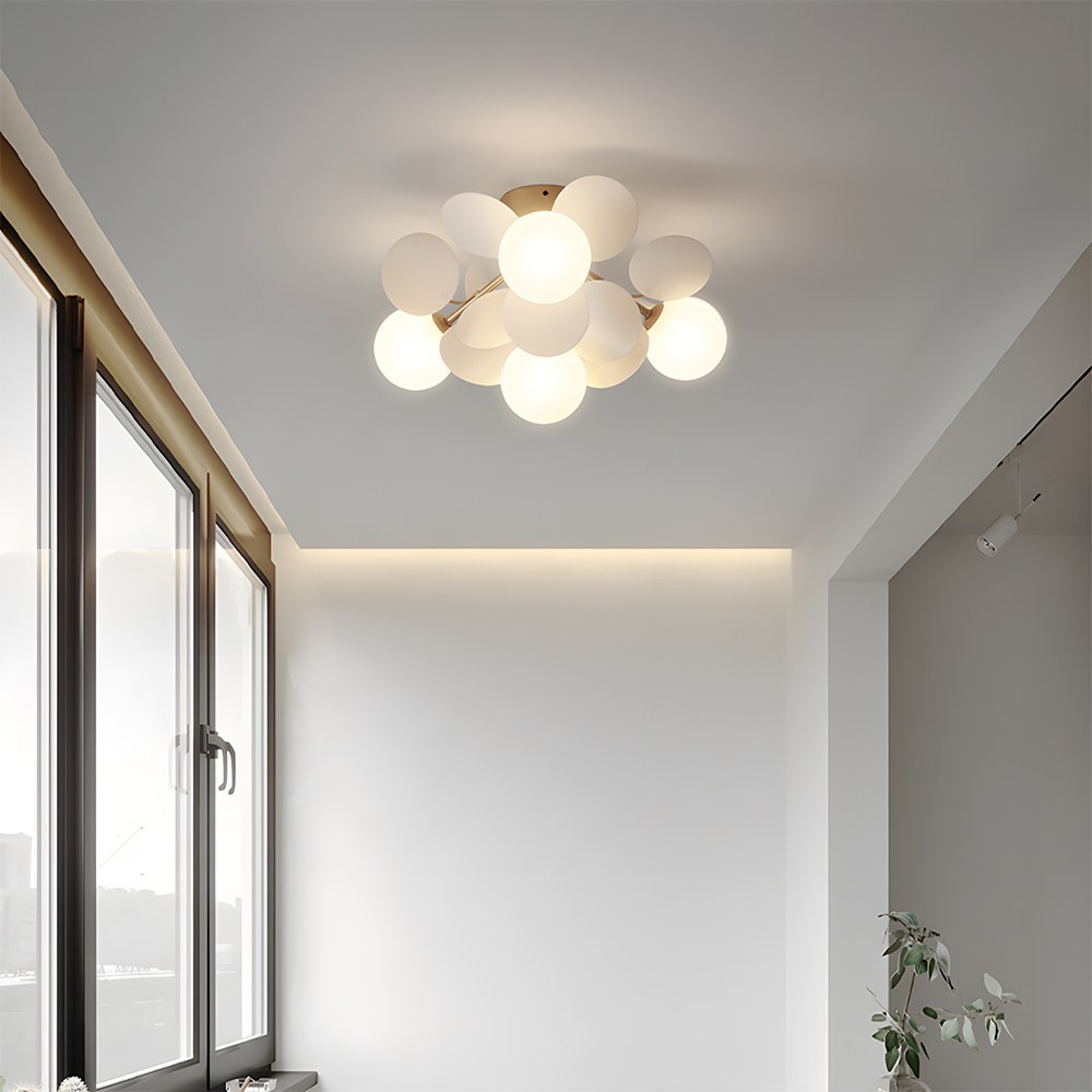 Modern Spherical Shape Glass Flush Ceiling Light Chandelier for Living Room