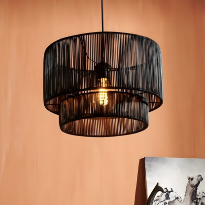 Rustic Industrial Pendant Light with Hemp Rope Iron Frame