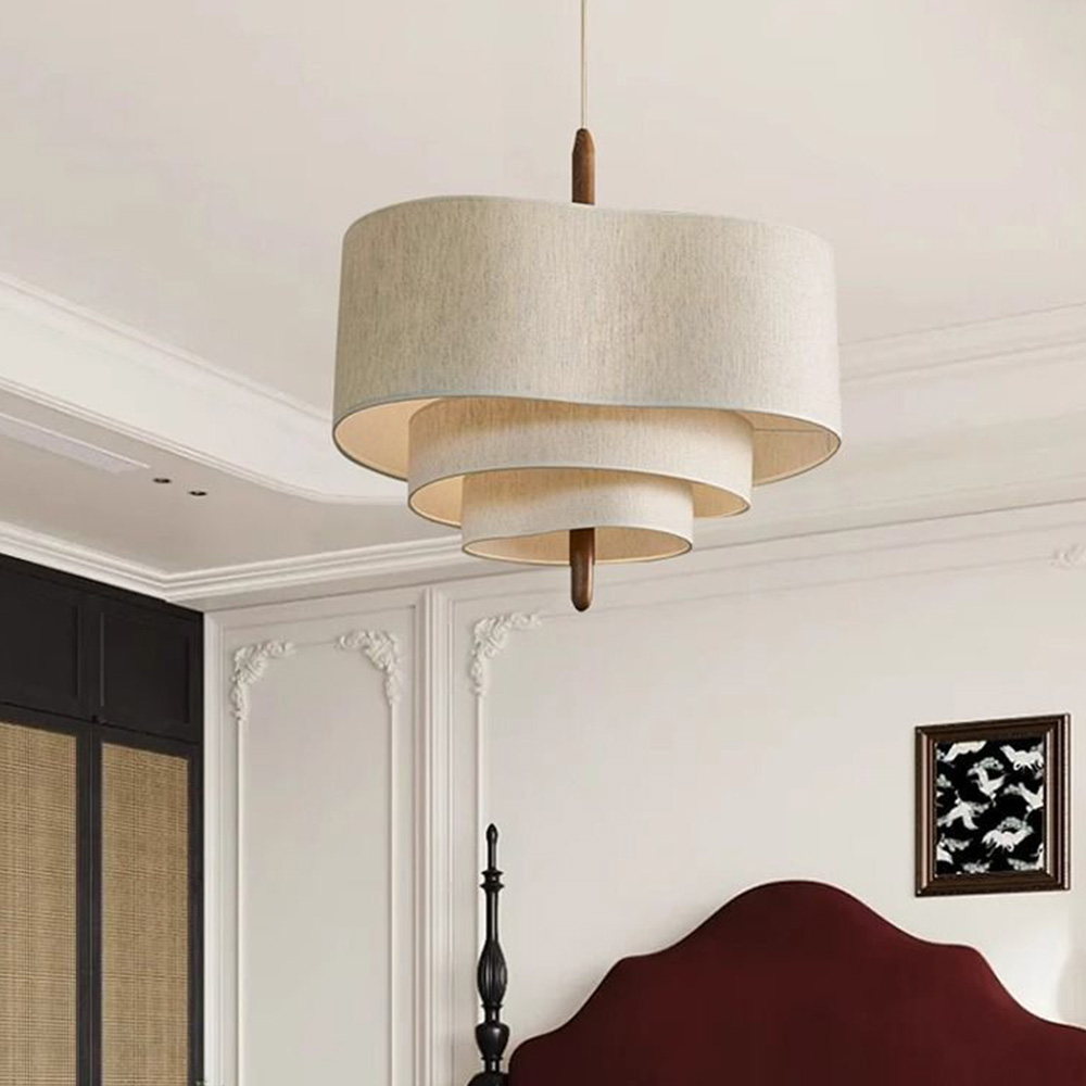 Vintage Wabi-Sabi Cream Fabric Pendant Light Chandelier