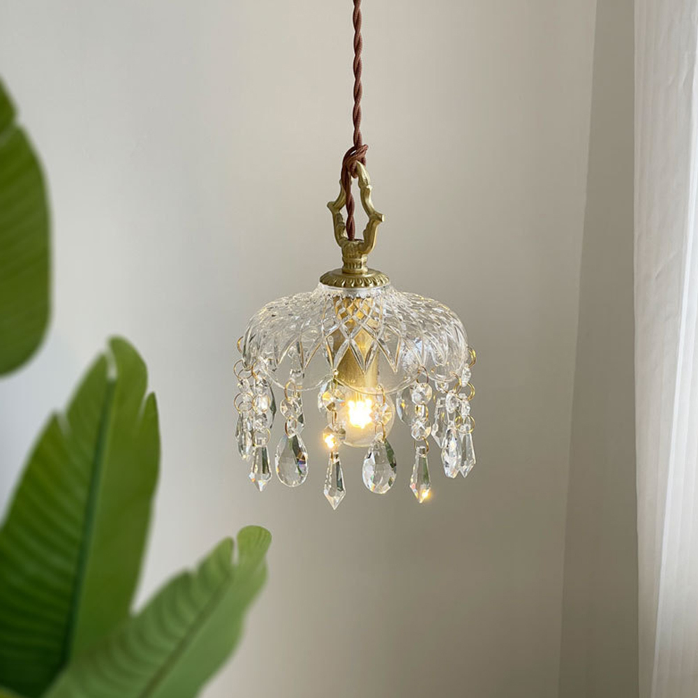 French Vintage Crystal Glass Pendant Light