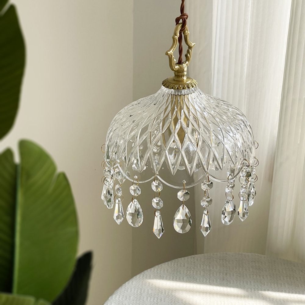 French Vintage Crystal Glass Pendant Light