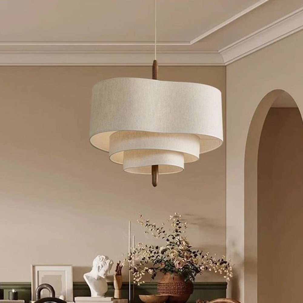 Vintage Wabi-Sabi Cream Fabric Pendant Light Chandelier