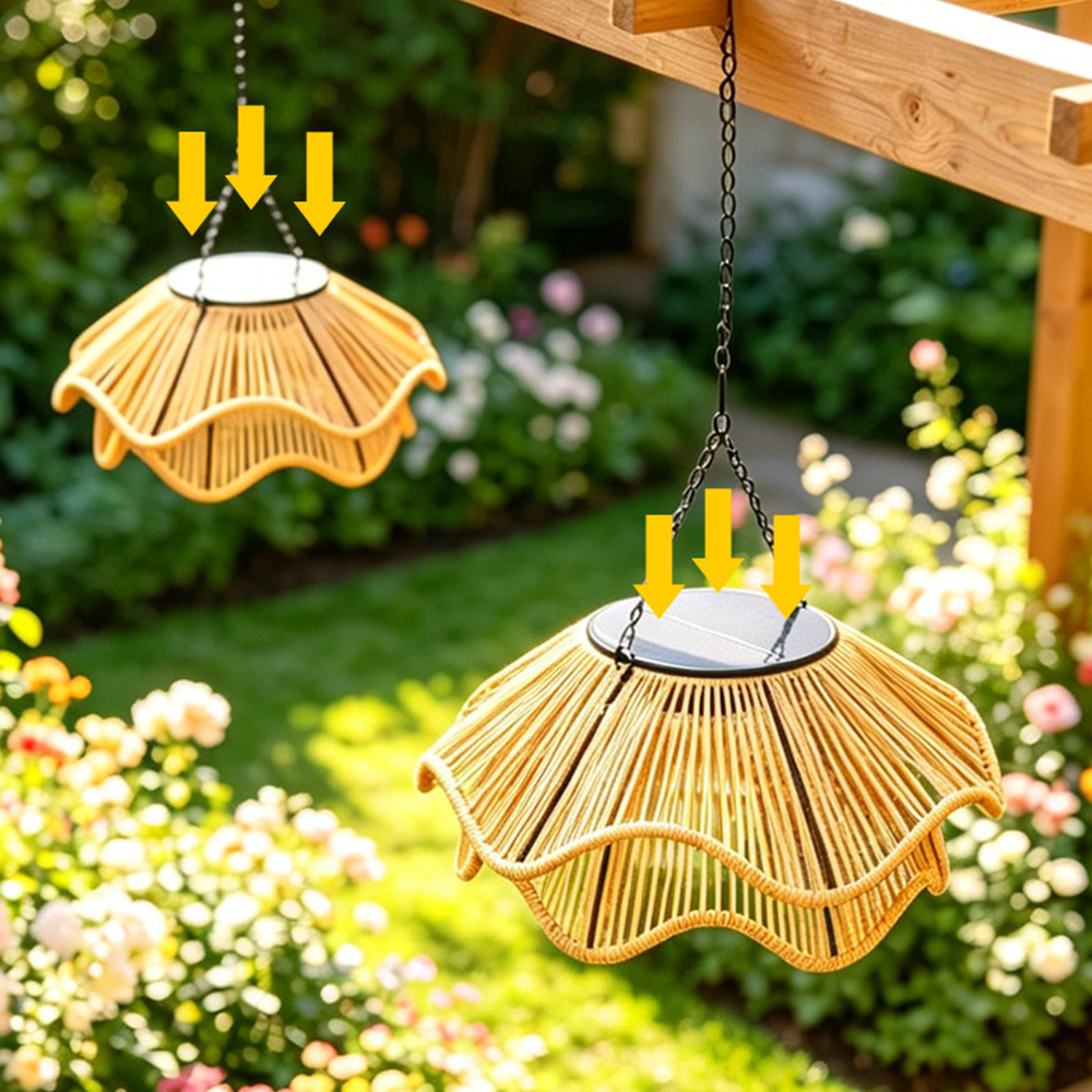 Boho Woven Waterproof Solar Pendant Light for Outdoor Patio