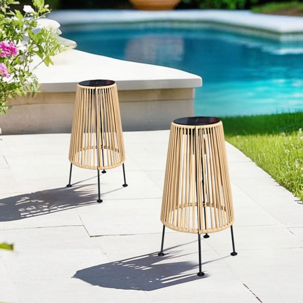 Natural Rattan Waterproof Solar Floor Lantern Outdoor Lawn Lamp