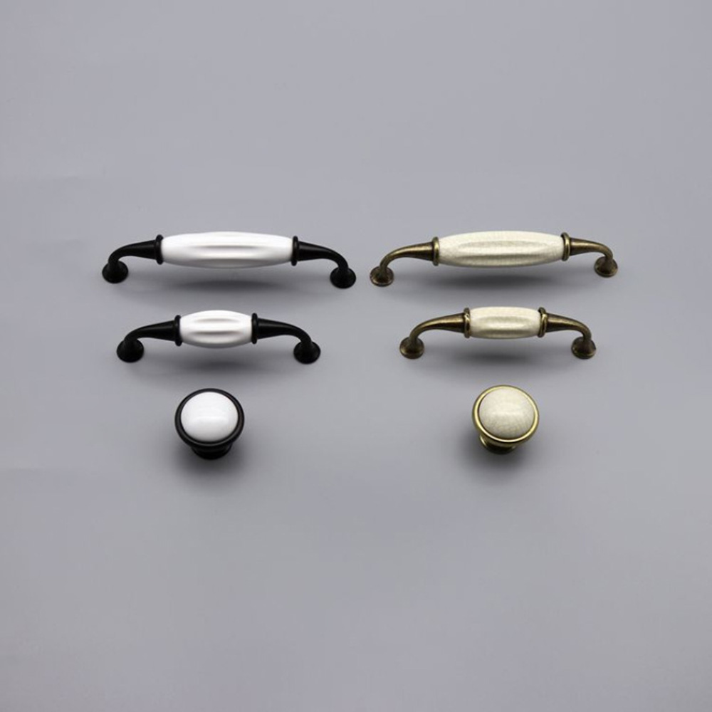 Solid Zinc Alloy Black & White Ceramic Cabinet Handle