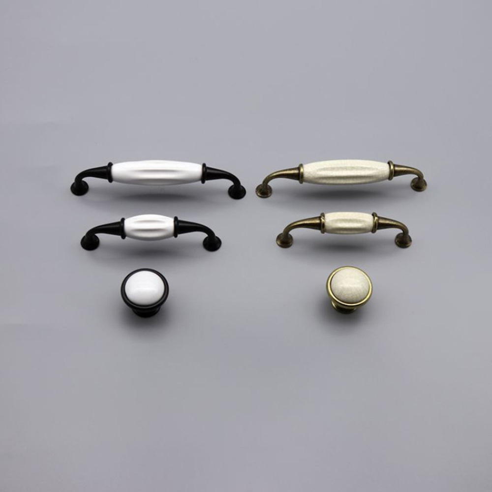 Solid Zinc Alloy Black & White Ceramic Cabinet Handle