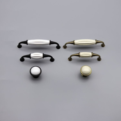 Solid Zinc Alloy Black & White Ceramic Cabinet Handle