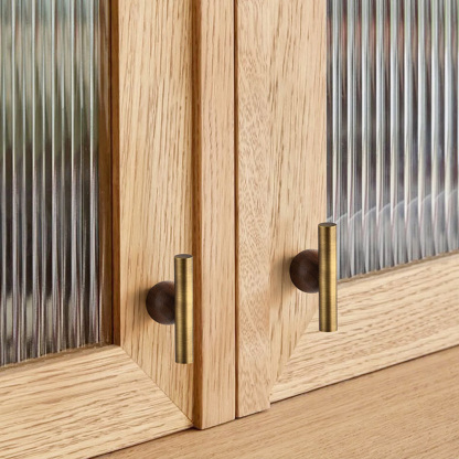 Warm Minimalist Brushed Brass Wood Cabinet Pulls