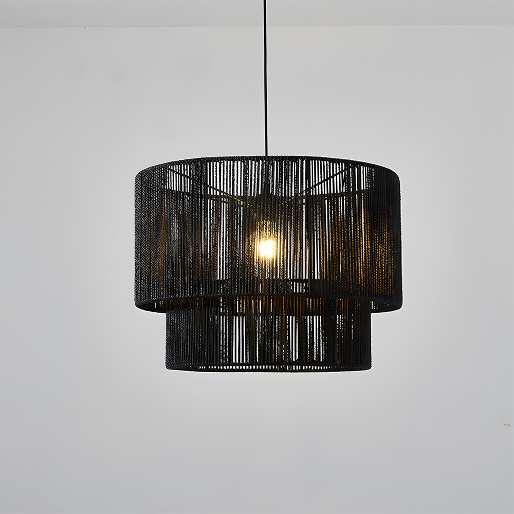 Rustic Industrial Pendant Light with Hemp Rope Iron Frame