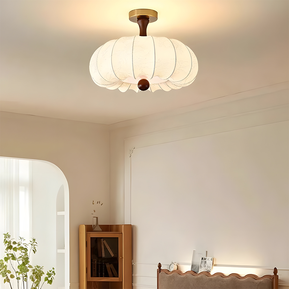 Contemporary Scandinavian Style White Fabric Flush Ceiling Light