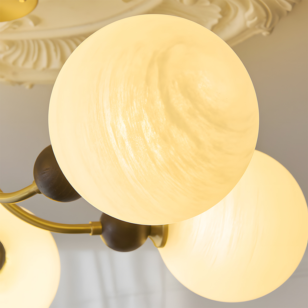 Contemporary Elegant Glass Walnut Branch Multi-Light Chandelier